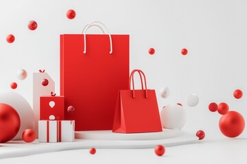 3d style illustration for creating shopping advertisements. Red tone.