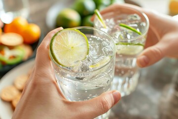 Refreshing lime sparkling water cheers