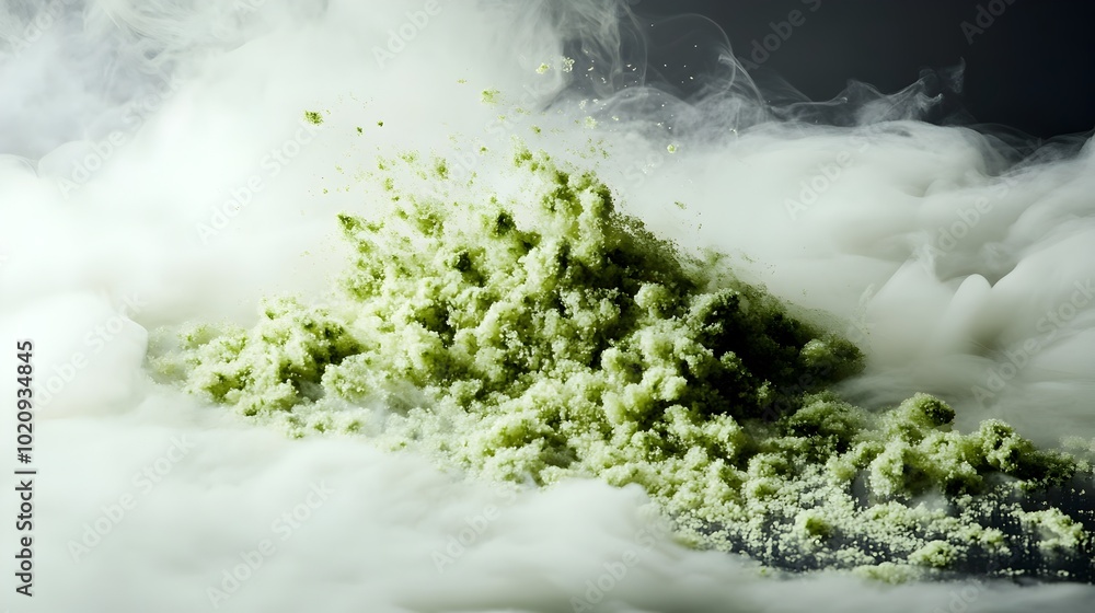 Poster macro view of cannabis trichomes dissolving in alcohol for cbd extraction process