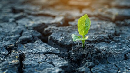 A Single Green Sprout Pushing Through Cracked Earth