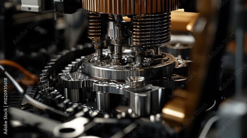 Poster close-up of intricate mechanical components in action