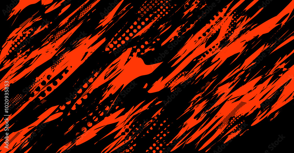 Aufkleber Abstract red and black grunge pattern with diagonal strokes and dots.
