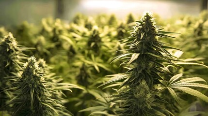 Fototapeta premium High-Tech Cannabis Greenhouse Focusing on Premium Extraction-Ready Flowers for Sustainable