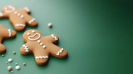 Gingerbread cookies, bold green surface, 3D illustration