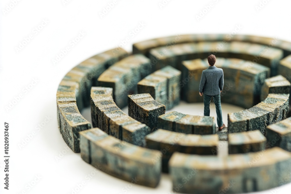 Poster A person in a business attire navigating through a complex labyrinth