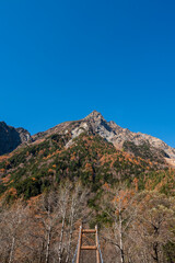 上高地 紅葉した明神岳　長野県松本市安曇中部山岳国立公園