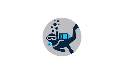 Scuba diving logo, Scuba diving silhouette, Scuba diver silhouette. Diver icon with oxygen cylinder