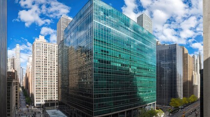 Obraz premium Modern Cityscape with Glass Building Reflection