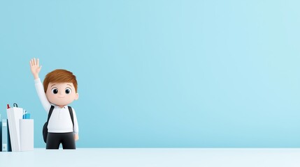 Fototapeta premium Student raising hand during a class, eager to answer, 3D illustration