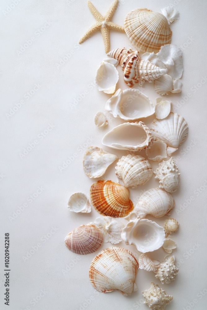 Poster A person holds various shells on a white surface