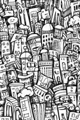 Naklejka premium A black and white drawing of a city, perfect for use in designs where a classic urban feel is needed