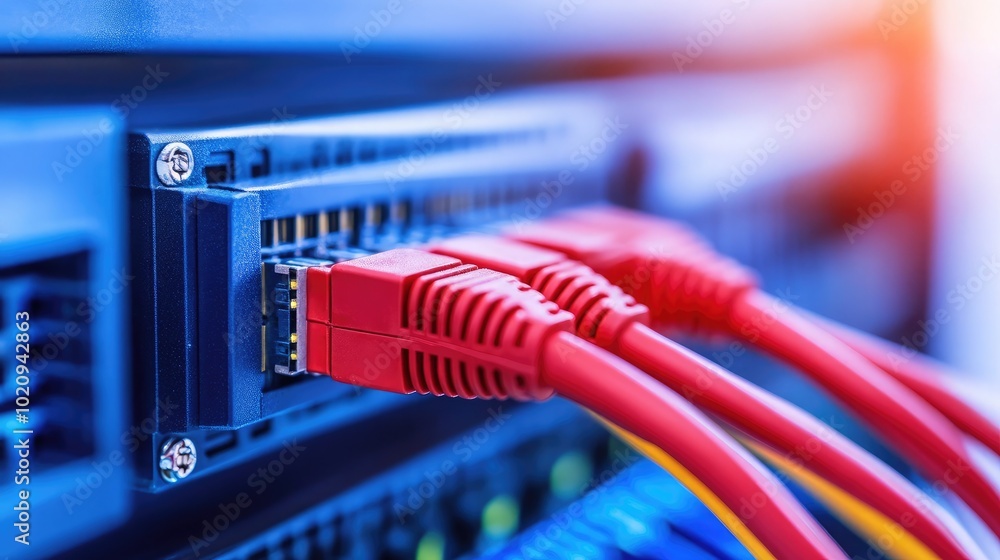 Poster red ethernet cables connected to network switch