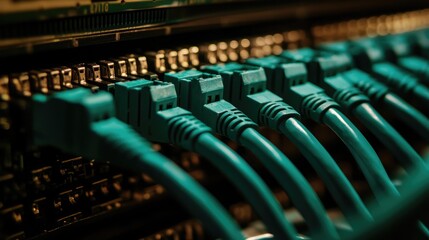 Fototapeta premium Network Cables Connected in a Data Center Rack