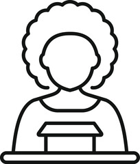 Line drawing of a female politician with curly hair, speaking from behind a podium