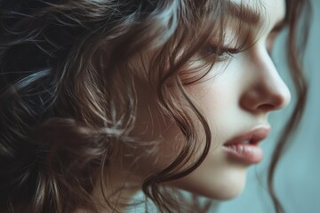 Fototapeta premium A close-up shot of a woman's face with her eyes closed, suitable for use in various contexts where intimacy and contemplation are required