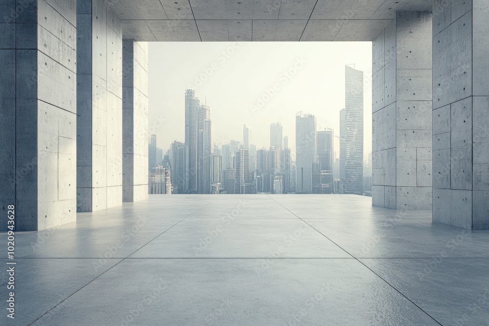 Poster an empty room with a view of a city