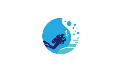 Scuba diving logo, Scuba diving silhouette, Scuba diver silhouette. Diver icon with oxygen cylinder