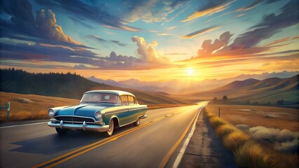 design of vintage a car on the road