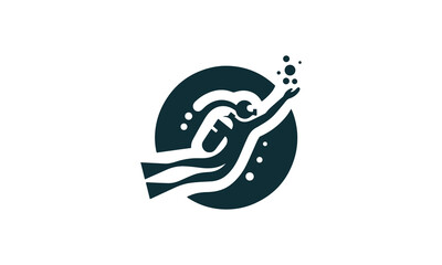 Naklejka premium Scuba diving logo, Scuba diving silhouette, Scuba diver silhouette. Diver icon with oxygen cylinder