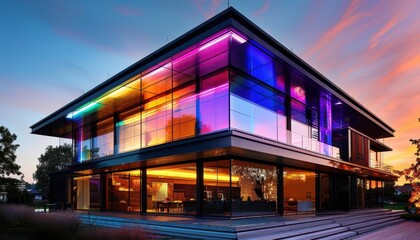 Obraz premium Solar-Powered House, eco-friendly, modern design, vibrant colors, photography