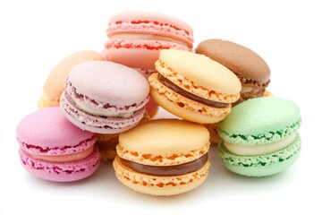 Obraz premium Macarons stacked on top of each other, colorful and delicious-looking