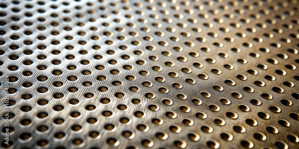 Poster A close-up perspective on a metallic surface with a repeating pattern of circular holes, showcasing a textured and industrial aesthetic.