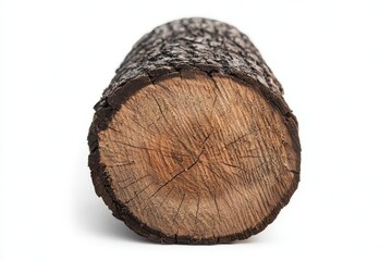 Realistic split log with natural bark texture, isolated on white, versatile for firewood or outdoor camping uses