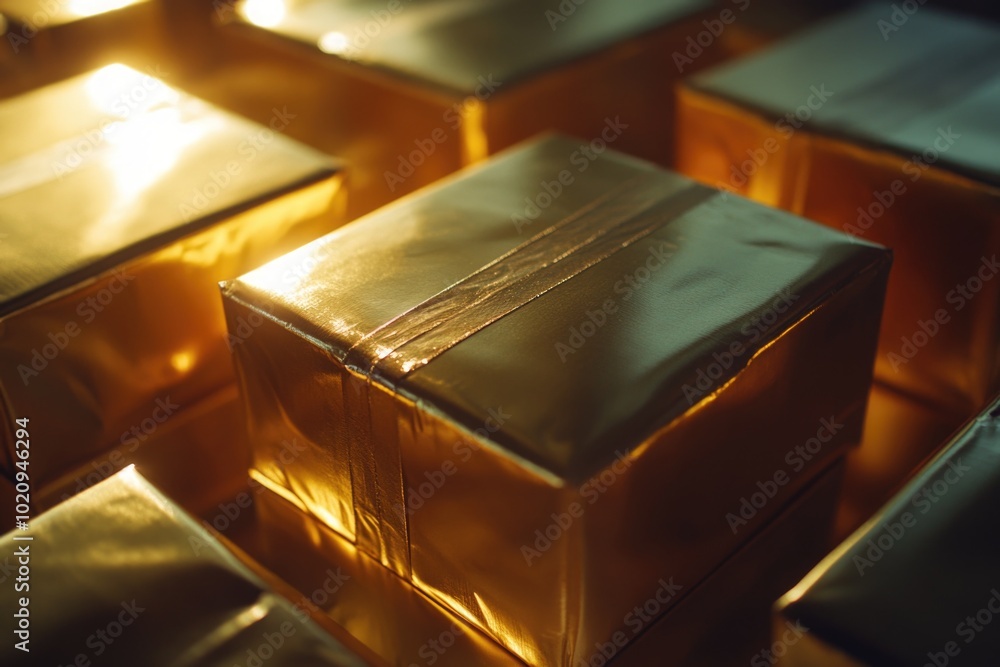 Leinwandbilder A close-up shot of multiple shiny boxes, ideal for use in e-commerce or product showcase contexts