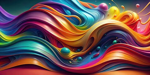 Obraz premium Abstract Wavy Liquid Color Swirls with Spheres