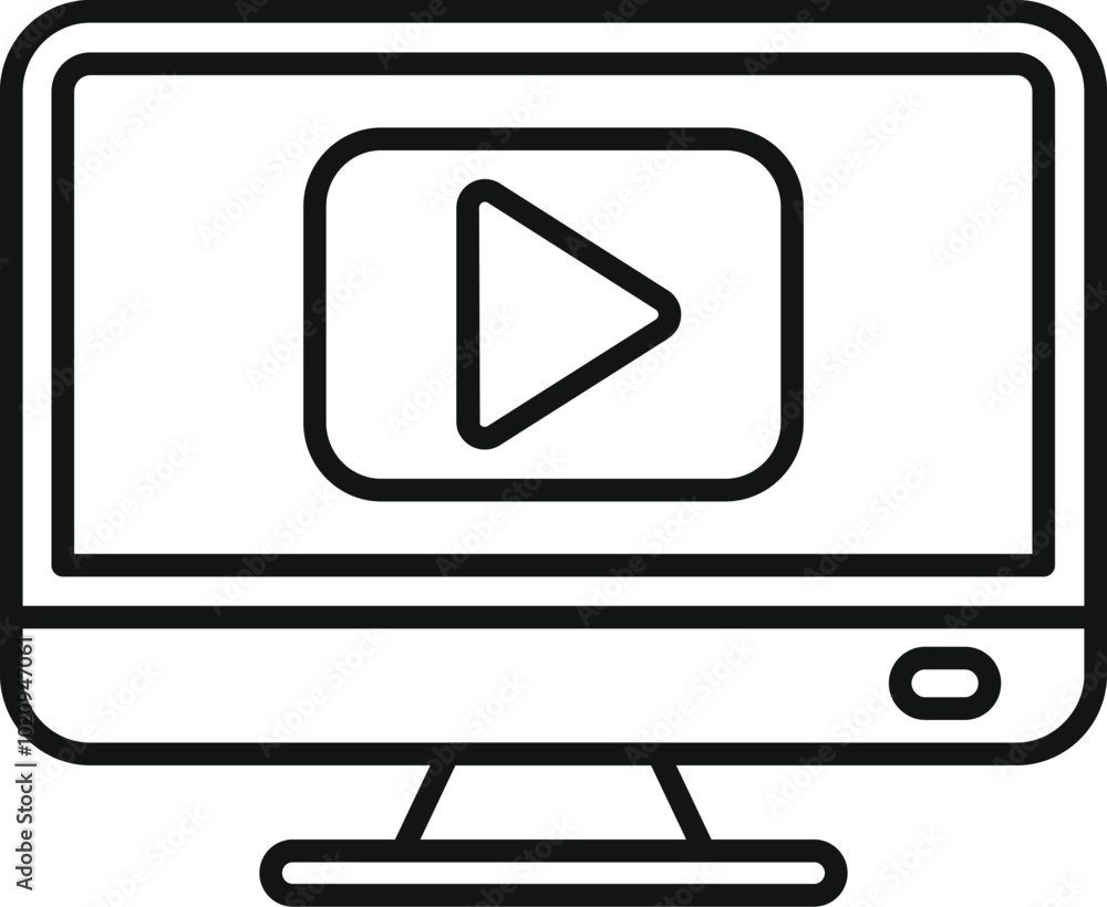 Poster simple vector illustration featuring a desktop computer monitor displaying a video streaming platfor