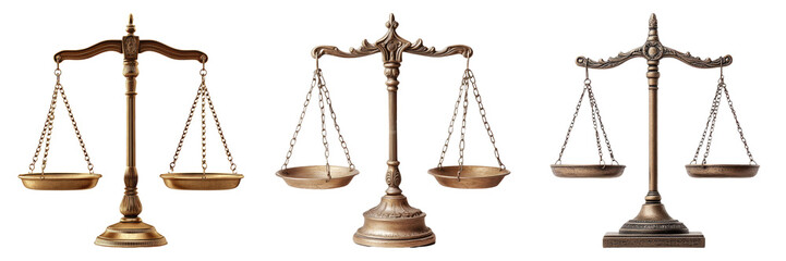 Side view vintage weighing scale isolated on transparent PNG background perfect for law-themed illustrations or justice visuals