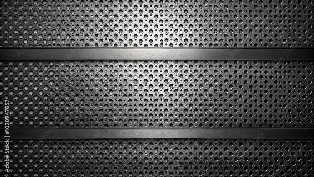 Leinwandbilder a textured metallic background with a repeating pattern of circular holes, separated by horizontal b
