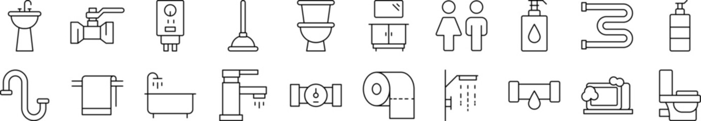 Plumbing Simple Icon Collection. Editable Stroke. Perfect for Infographics, Articles, Books, Flyers, Banners