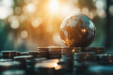 A globe sits atop a pile of coins, representing wealth and exploration