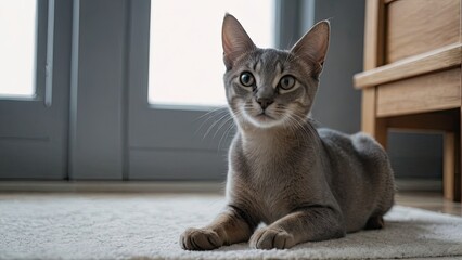 Blue abyssinian cat in the living room