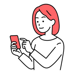 スマートフォンを操作するカジュアルな女性