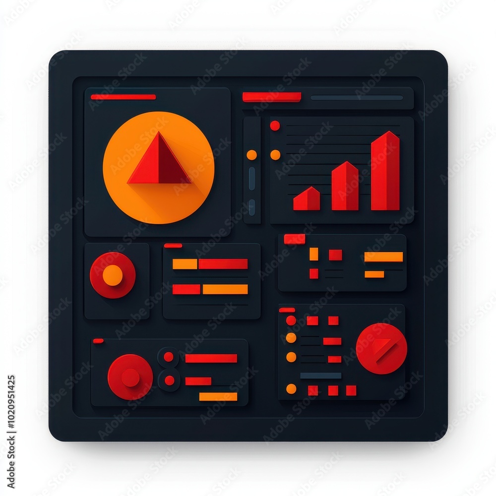 Poster a modern data dashboard featuring vibrant shapes and graphs in bold colors, highlighting visual anal