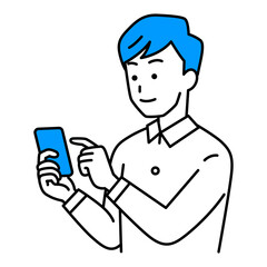 スマートフォンを操作するカジュアルな男性