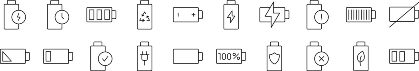 Batteries Outline Icon Collection. Editable Stroke. Perfect for Infographics, Articles, Books, Flyers, Banners