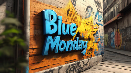 Naklejka premium Blue Monday cartoon illustration with sad face,generated with AI.