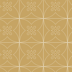 Abstract geometric pattern with crosses, stripes, lines. Seamless vector background. White and gold ornament. Modern reticulated graphic design.