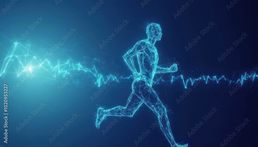Poster abstract wireframe representation of a runner with glowing lines