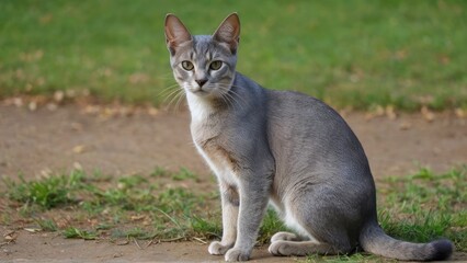 Blue abyssinian cat in the park