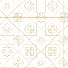 Fototapeta premium Abstract geometric pattern with crosses, stripes, lines. Seamless vector background. White and gold ornament. Modern reticulated graphic design.