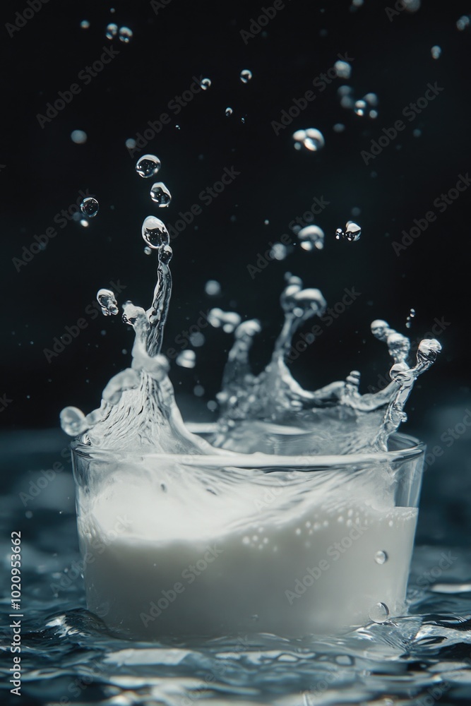 Sticker Splash of milk in a glass of water, perfect for food and drink illustration