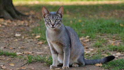 Fototapeta premium Blue abyssinian cat in the park