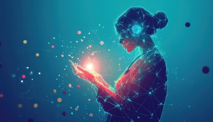 A Digital Abstract Depiction of a Woman Holding a Glowing Orb