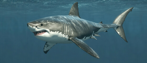 Realistic Great White Shark Underwater Scene