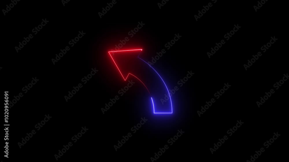 Poster neon red glowing left arrow icon animation. left abstract directional arrow icon animation on black 