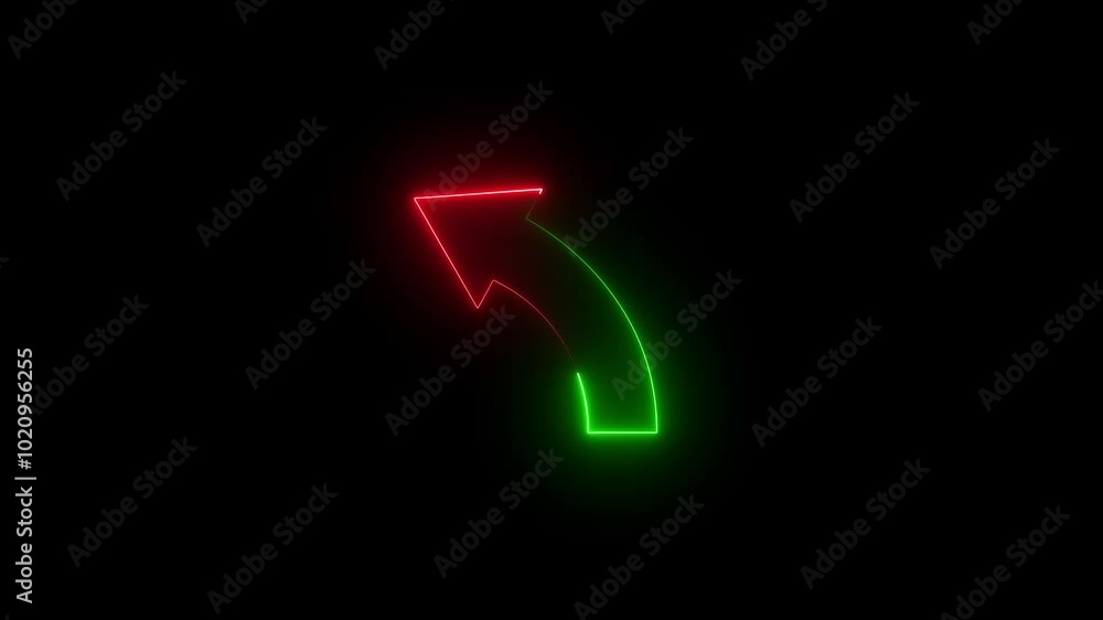Poster neon red glowing left arrow icon animation. left abstract directional arrow icon animation on black 